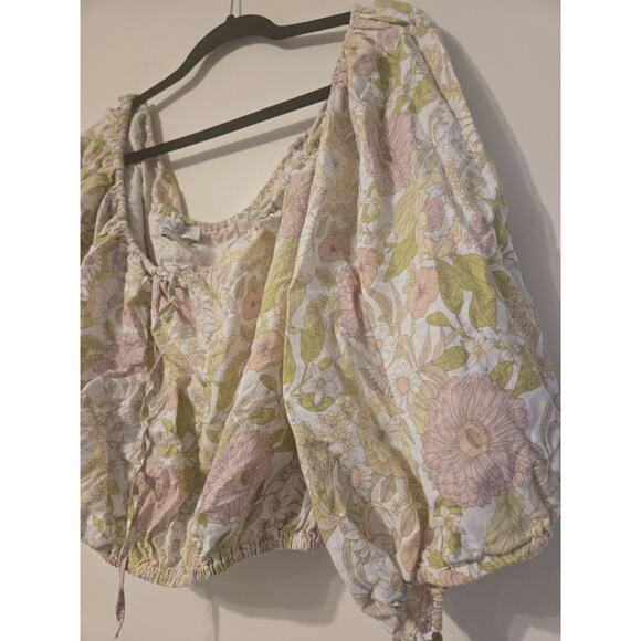 Rachel Zoe Sz XL Off the Shoulder Floral Crop Top Linen Blend Boho Cottagecore - Picture 3 of 5
